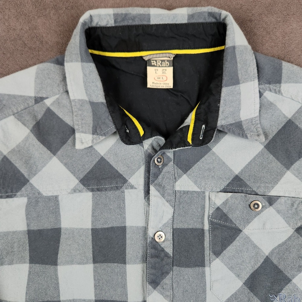 Rab Boundary Shirt Mens Large‎ Orion Blue Check Buffalo Plaid Flannel Button Up